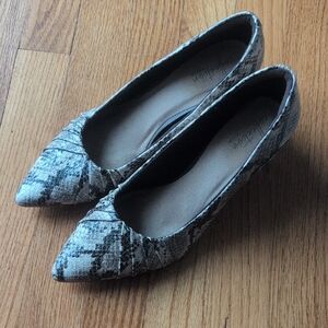 Clarks Pointed Snake-Print Flats in Black and White